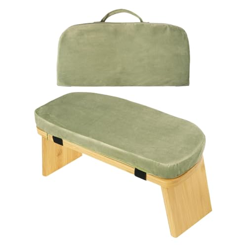 Banco de meditación de madera, silla de oración, taburete de meditación plegable, 45 x 17 x 15 cm, cojín cómodo, fácil de instalar y almacenar, diseño ergonómico para yoga o sentarse