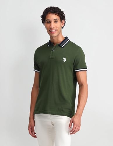 Image of U.S. Polo ASSN. Solid Slim Fit Polo T Shirts for Men - 100% Cotton, Half Sleeves Mens Tshirt