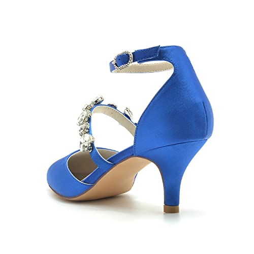 Womens Crystal Pumps Low Kitten Heel Satin Ankle Strap High Heels Pointed Toe Wedding Pumps Party Dress Shoes2