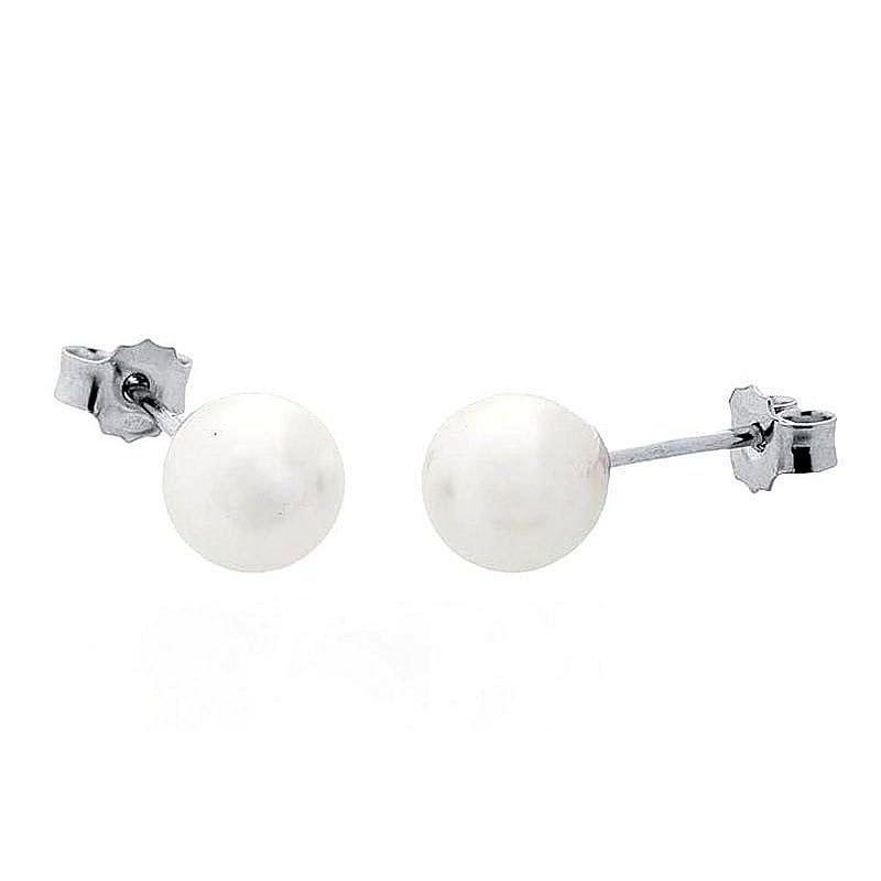 Perle bianche diametro 5 mm ORECCHINI IN ORO BIANCO 18 KT CON PERLE 5 MM