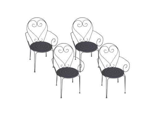 Vente-unique - Lot de 4 fauteuils de Jardin empilables en métal façon Fer forgé - Anthracite - GUERMANTES de MYLIA