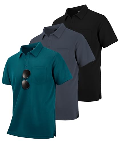 zitysport 3er Pack Poloshirts Herren Kurzarm Golf Polohemd Schnelltrocknend Atmungsaktives Herren Regular Fit Shirts Wor...