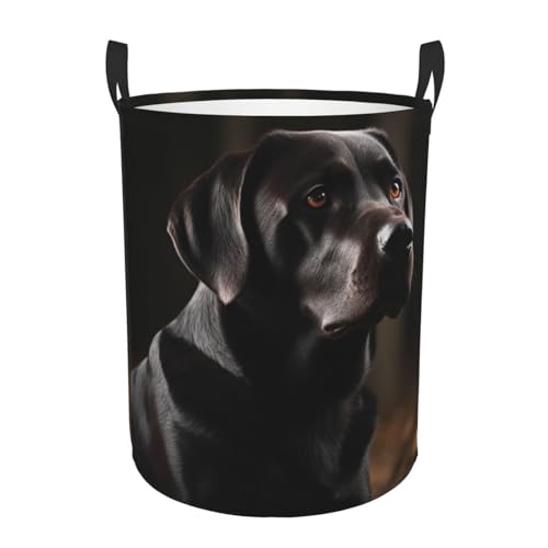 Black Labrador print Circular Hamper Waterproof Storage Bin Organizer Basket Laundry Hamper With Handles For Clothes Toys Medium