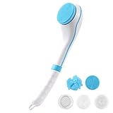 Electric Body Brush Shower, 5 in 1 USB Rechargeable Electric Waterproof Cleansing Brush Kit with 5 Brush Heads, 6 Speeds Long Handle Body Scrubber Facial Cleansing Brush(Blue)