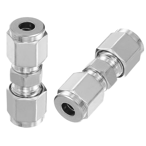 PATIKIL Unione Raccordo Tubo a Compressione in Acciaio Inossidabile 304 1/4 ID x 9/16 OD, 2 Pz Connettore Tubo Dritto per Sistemi di Irrigazione Giardino Acqua Argento