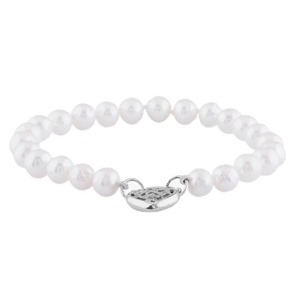 TJH CollectionSilver Freshwater Pearl Heart Clasp Bracelet BRW70019FW
