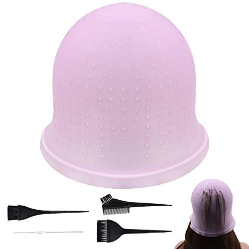 VEGCOO Highlight Cap with Hook and Brushes Set, Professional Salon-Quality Highlighting Cap Hair Colouring Tool, Reusable Silicone Frosting Cap Hair Dye Cap Hairdressing Tools for Salon Home Use