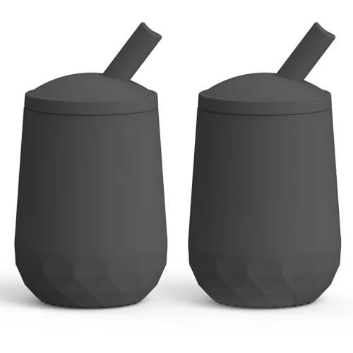 Image of Seposeve 2 Pack Silicone Straw Cups, Leak-Proof Baby Sippy Cup for 6 Months +, Spill Proof Toddler Cup with Straw 12-24 Months, Easy to Hold, Flow Control, 4 oz, 2 Black