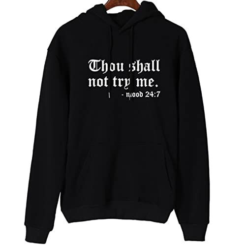 Awon Teen Girls Womens Funny Hoodies Letter Printed Thou Shall Not Try Me Women's Hoodie Pullover Sweatshirt (Black, M) #TOP3