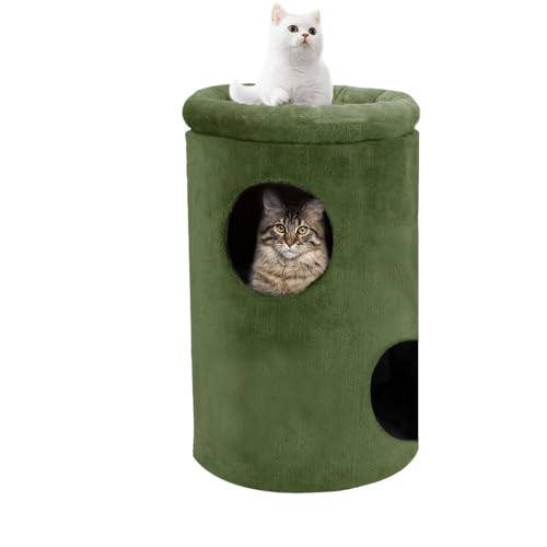 Image of Cat House with Plush Cushion, 2 Levels (Green - FURR-12)