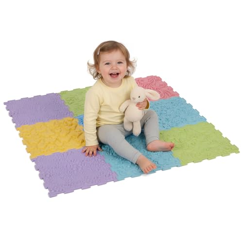 KiddyMoon Sensorikmatte für Kinder Spielmatte Baby Orthopädische Puzzlematte 9 Stücke, Mehrfarbig