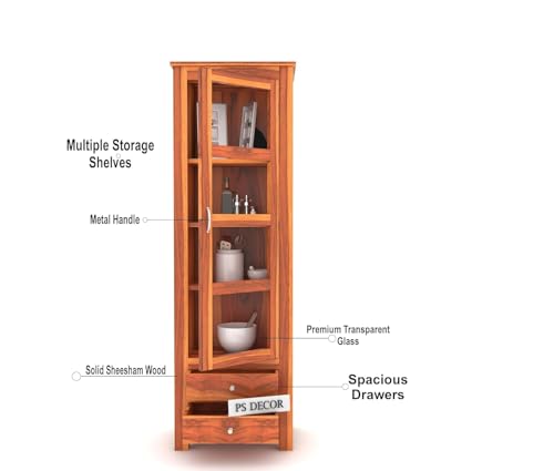 Image of Furniture Sheesham Wood Crockery Cabinet || Kitchen Cabinet || Display Cabinet | Bookshelf || Wooden Storage Cabinet ||(Honey Finish)