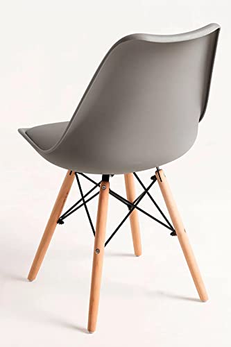 Image of Set of 4 Modern Style Mid Century Modern Dinning Room Cafe Hotel Office Wooden Legs Chair (Grey with Cushion)