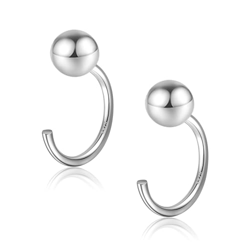 Image of CHIC & ARTSY 925 Sterling Silver Half Hoop Earrings for Women, Small Huggie Hoops Set with Ball Bar Star Moon Cross & Pearl, Lightweight Comfort Fit Everyday & Sleep Earrings