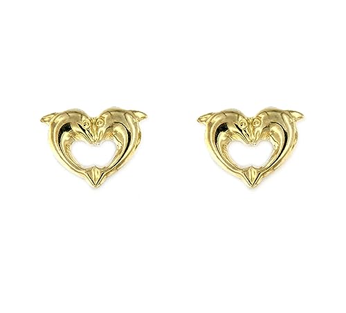 Lucchetta - Pendientes de mujer de oro amarillo de 9 quilates - delfines corazon