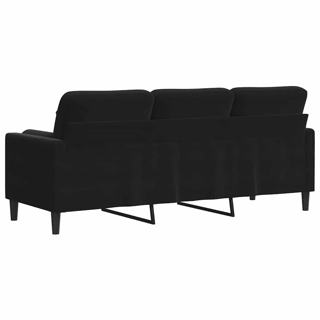 Sofá de 3 plazas de terciopelo negro con cojín decorativo de metal