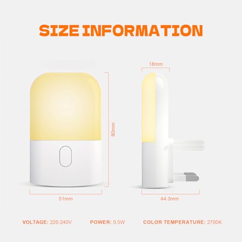GRIFEMA GD103UK-1 Night Light Plug in Wall with Dusk to Dawn Photocell Sensor, 4 Levels Brightness Adjustable, Night Light Kids for Children's Room, Hallway, Bedrooms, Garage, Warm White - Image 3