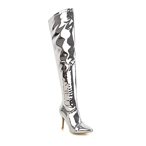 Bottes hautes brillantes pour femmes avec talon 9cm au-dessus du genou
