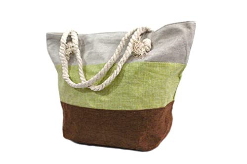 Bolsa De Ombro Lona Feminina Praia Verão Com Alça Tri- Color Bl-55 (creme-verde)