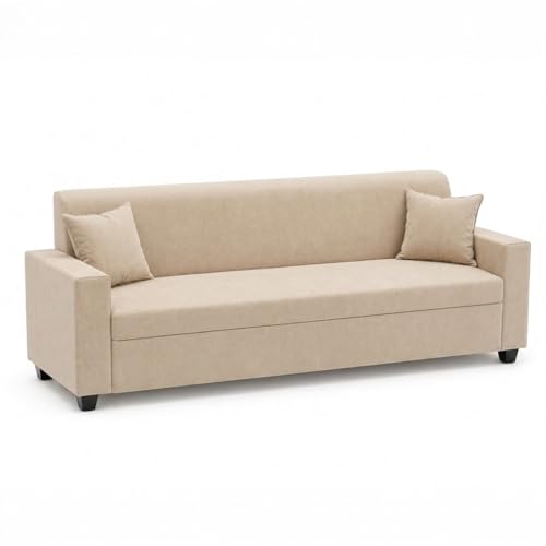 Image of FURNY QualityWood 3 Seater + 1 Seater + 1 Seater Fabric Sofa Set (Beige) with Velvet Finish | Durable Comfort | Ideal for Living Room