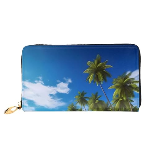 Island With Sandy Beach An Long Leather Wallet,Large Capacity Soft Pu Leather Purse For Women With Multiple Card Slots Phone Pocket And Zipper Coin Purse Stylish Phone Card Holder Clutch