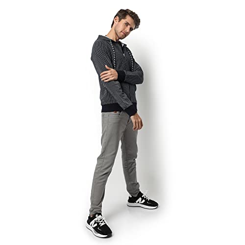 Image of CAHOOT Men's Dark Blue Zip-Front Hoodie with Contrast Drawstring for Casual Wear | Long Sleeve | Hooded Neck | Zipper Closure | Cotton Sweatshirt Crafted with Comfort Fit for Everyday Wear