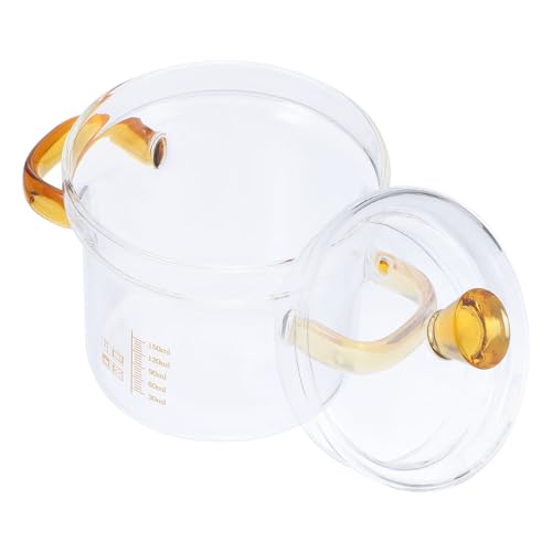 Amosfun Simmer Pot Glass Saucepan with Lid 400ml Clear Soup Pot Stovetop Cooking Pot with Handle Milk Butter Warmer Chocolate Melting Pot for Pasta Noodle Soup Milk