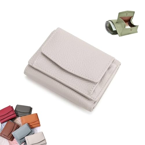 Houtndguter RFID Wallet, Houtangduty Mini Wallet, Genuine Leather RFID Blocking Card Holder Organizer Pocket Mini Wallet(Ivory)