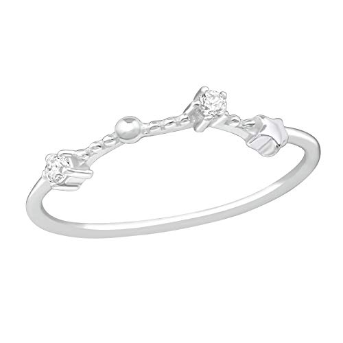 Pierced Owl 925 Sterling Silver CZ Crystal Zodiac Sign Constellation Ring (Aries, 8)
