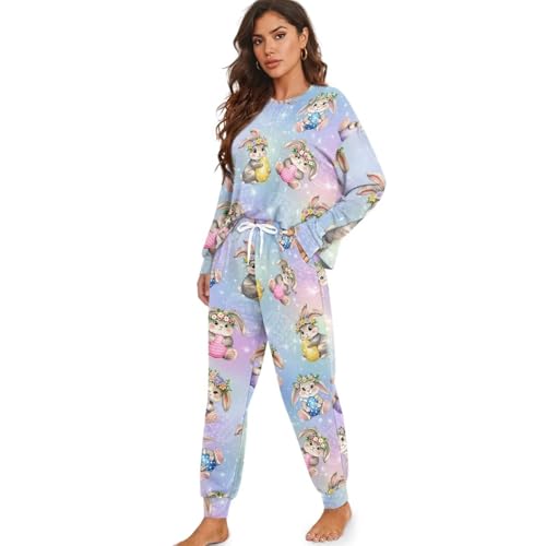 Image of Women's Pajamas Set Soft 2 Piece Loungewear Long Sleeve Pj Set Matching Sleepwear with Pockets for Women Plus Size