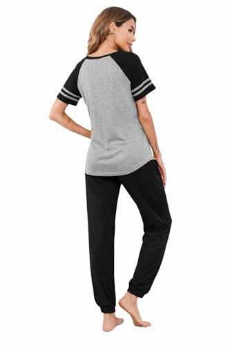 Image of Ekouaer Lounge Sets for Women Two Piece Pajama Set Short Sleeve Crewneck Jogger Outfits and Sweatpants Tracksuit