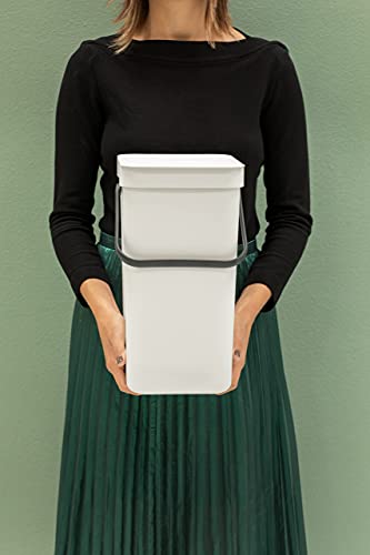 Brabantia Sort & Go Kitchen Recycling Can (3.2 Gal/White) Stackable Waste Organiser With Handle & Removable Lid, Easy Clean, Fixtures Included For Wall/Cupboard Mounting #TOP5