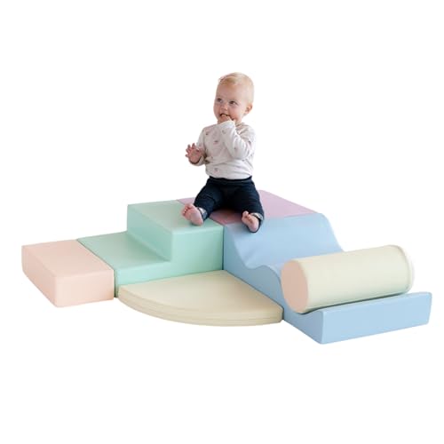 Image of IGLU Set 28 Pastel Color Soft Play Large Foam Blocks Indoor Climbing Toys for Toddlers 1-3 Climbing Toys for 1 Year Old Indoor Playground Toddler Playground Foam Climbing Blocks for Toddlers
