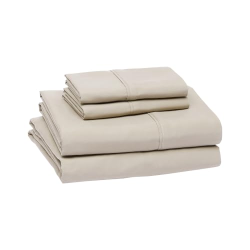 Image of Amazon Basics Lightweight Super Soft Luxury Breathable Microfiber 4 Piece Bed Sheet Set with 14-Inch Deep Pockets, Full, Taupe, Solid