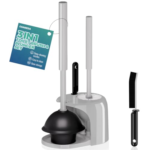 Image of 3 in 1 Toilet Brush and Plunger Set with Crevice Cleaning Brush, Toilet Plunger and Brush Set with Extra Long Handle, Plungers for Bathroom Accessories, Toilet Plunger with Holder, Dark Grey