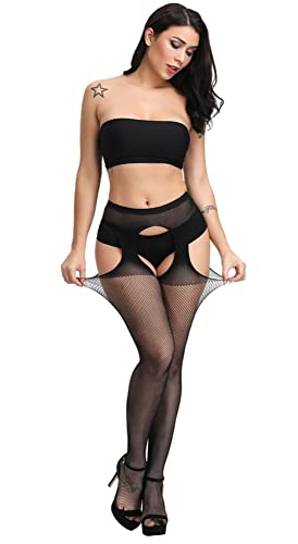 Image of Womens Suspender Pantyhose High Waist Fishnet Tights Fishnet Stockings Thigh High Stockings