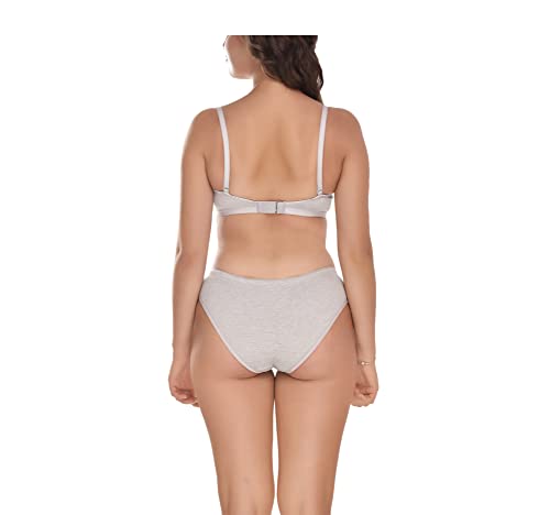 Image of Elina Women's Full Coverage Non Padded with Detachable Strap Cotton Hosiery Bra and Panty Set (Lovia Set)