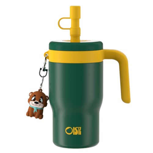 Image of OISIZ 14oz Kids Tumbler with Straw Lid & Handle,Kids Cup with Animal Accessory for School,Kids Water Bottles with Dust-proof Cover,Leakproof Water Bottles,316 Stainless Steel,Keep Cold 24 Hours-green