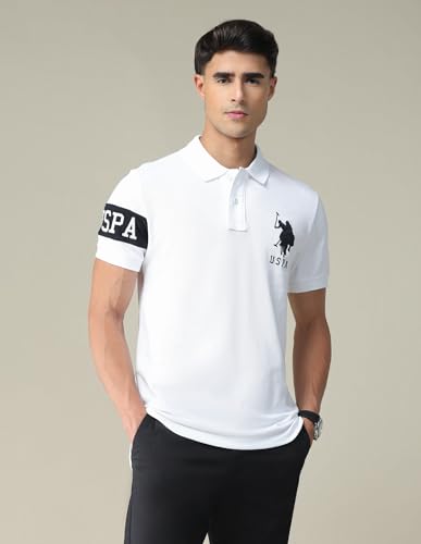 Image of U.S. Polo ASSN. Solid Slim Fit Polo T Shirts for Men - 100% Cotton, Half Sleeves Mens Tshirt