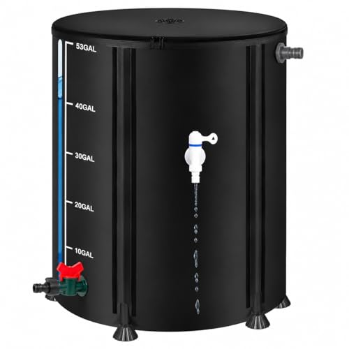 Collapsible Rain Barrel, Portable Rain Water Collection System Kit, 53 Gallon – Foldable Water Tank & Storage Reservoir with Spigot for Garden, Lawn, & Emergency Use