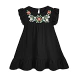 HINTINA Toddler Little Girl Mexican Ethnic Embroidery Floral Dress Sleeveless Sundress 3T 3 Years Black