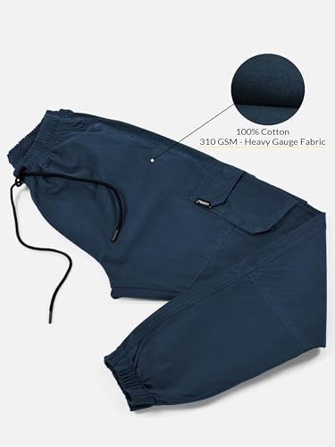 Image of Beyoung Cotton Regular Fit Heavy Gauge Cargo Joggers for Men | Ribbed Hem | Spacious Pockets | Track Pants | Elastic Waistband | Cargo for Men