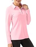 Picture of FKEEP Women Long Sleeve Polo Shirt Golf Sport Top Athletic Sportswear Tennis Activewear (Pink, XS)