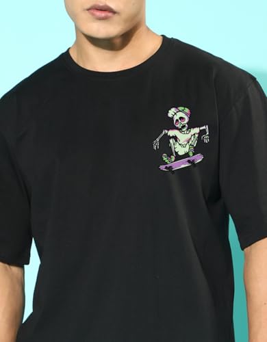 Image of Veirdo Cotton Drop Shoulder Round Neck Oversized Baggy Fit Front & Back Graphic Printed Half Sleeve T-Shirt Men (Available in from S to 2XL)