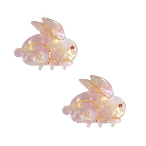 Cute Bunny Hair Clip,Acetate Hair Claw,Small Hair Clips for Women,Pack of 2,Medium,Pink