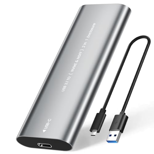 NEUTYPECHIC Carcasa SSD M2 NVME, Adaptador USB para SSD con Cable de Datos, 10Gbps NVMe USB, Doble Protocolo NVMe/NGFF, Carcasa NVMe de Aluminio para 2230/2242/2260/2280, Soporta 2TB