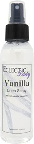 Vanilla Linen Spray (Double Strength), 4 ounces - Eclectic Lady Sheet and Linen Spray - No Artificial Colors, Parabens, or Preservatives - Long-Lasting Scent for Bed, Fabric & Pillow