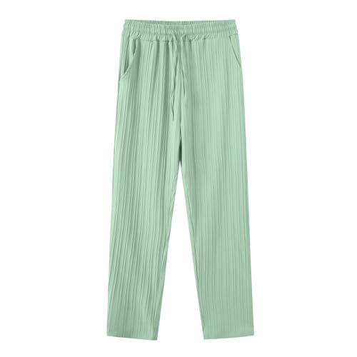 DuDubaby Men's Harem Stripe Casual Lightweight Loose Fit Beach Pants Cotton Linen Sweatpants with Elastic Waistband Trousers2