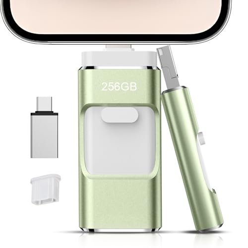 Image of 256GB Flash Drive[No App Required] Intended for Phone Tablet Androidphone and Computers, 4 in 1 Photo Stick for Phone Memory Storage Easily Backup Photos Videos（Green）