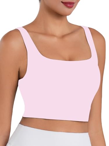 Image of Sunzel Square Neck Longline Sports Bra, Built-in Bra Crop Tank Top | Buttery Soft, Removable Pads, Light to Medium Support, Wide Straight Straps, Yoga, Pilates, Gym, Daily Wear